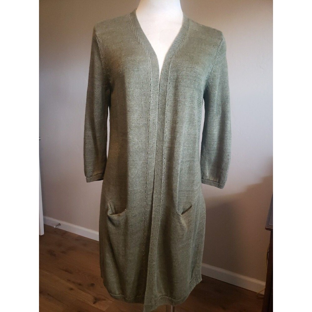 Talbots Open Front Cardigan Olive Green Women's Sz. LP Linen Comfort Loungewear